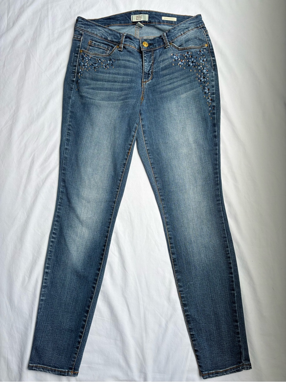 Vintage America Blues Boho Skinny Jeans 8/29 Floral Embroidered Embellished